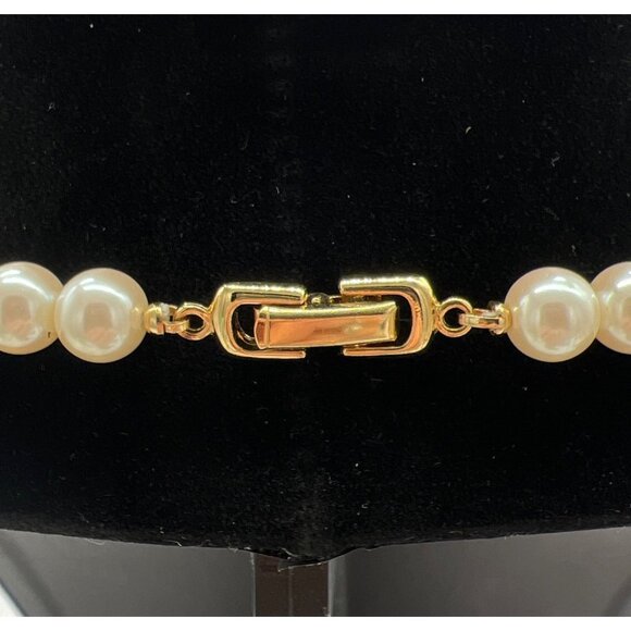 Vintage-Inspired Faux Pearl Necklace With Gold-Tone Accents & Rhinestone Detaili - Picture 3 of 6
